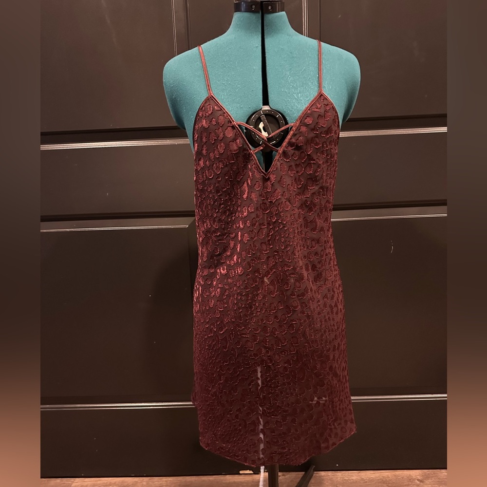 Vintage Burgundy Leopard Print Lace Super Low Back Lingerie Dress